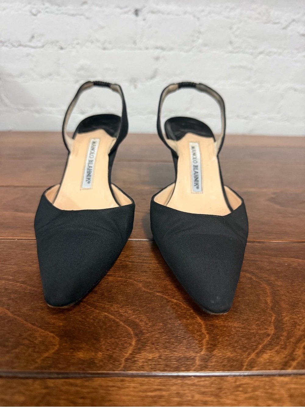Manolo Blahnik Black Satin Slingback Heels – Size 37